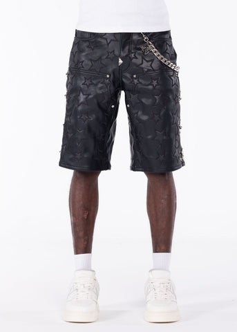GUAPI OBSIDIAN BLACK STARS LEATHER SHORTO