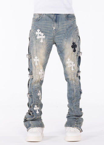 GUAPI VINTAGE BLUE CROSS BUCKLE DENIM