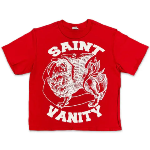 RED SAINT VANITY WHITE LOGO TEE